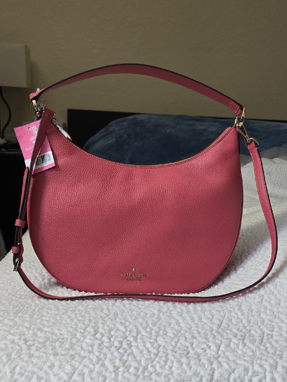 kate spade Coral Pink Pebbled Leather Crescent Hobo